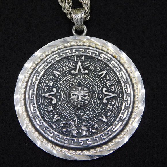 Taxco 85 Mayan Mexican Aztec Calendar Pendant Medallion925 Sterling Silver